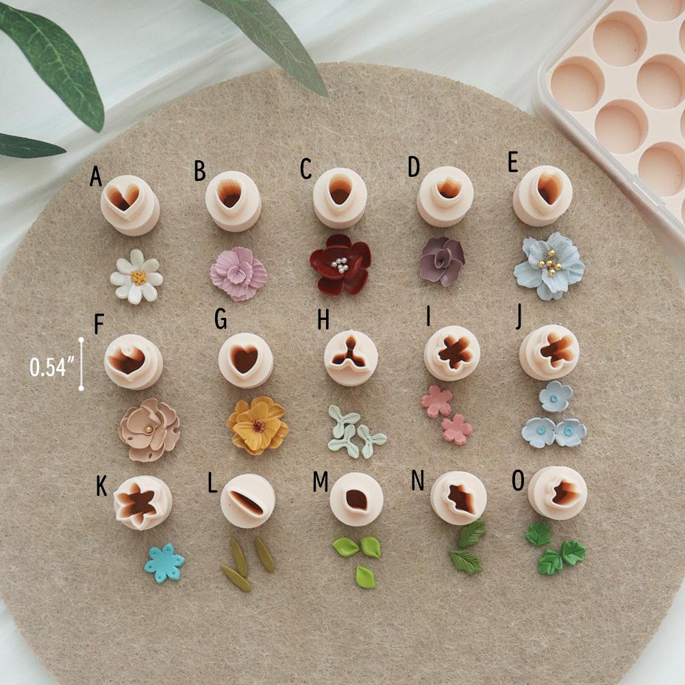 Mini Flower Clay Cutter Set: 15-Piece Floral Polymer Clay Mold