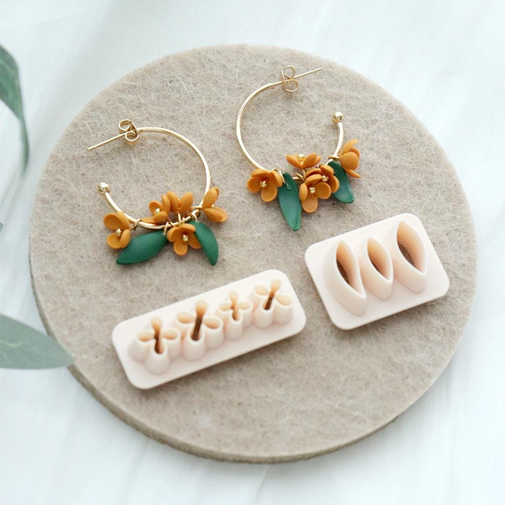Flower and Leaf Clay Cutter Set | Polymer Clay Mold for Earrings, Charms & DIY Crafts