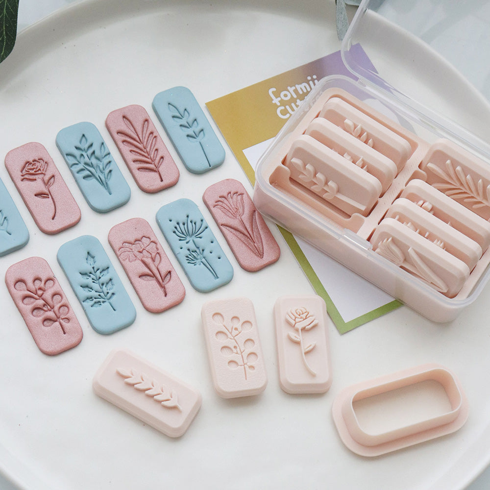 Floral Imprint Set – 10 Botanical Designs with Outer Shape Frame, Double-Sided Stamps, Compact Storage