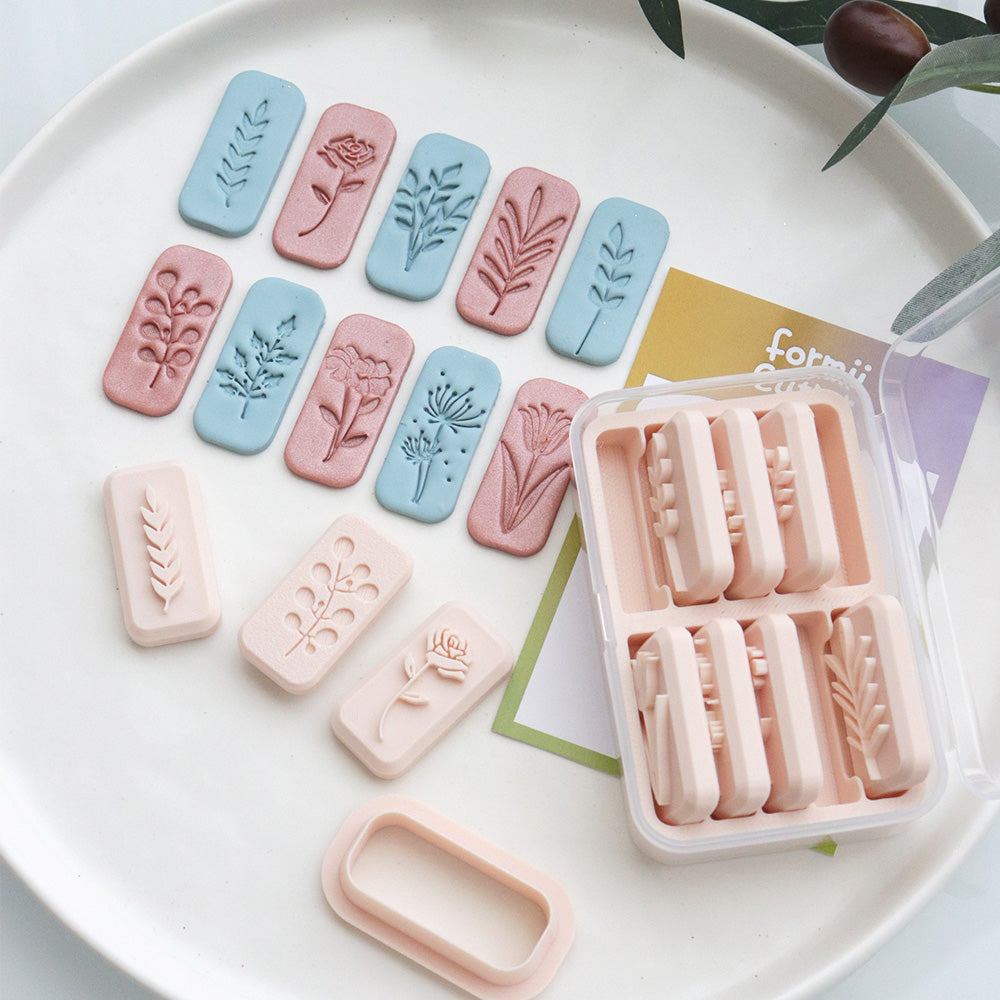 Floral Imprint Set – 10 Botanical Designs with Outer Shape Frame, Double-Sided Stamps, Compact Storage