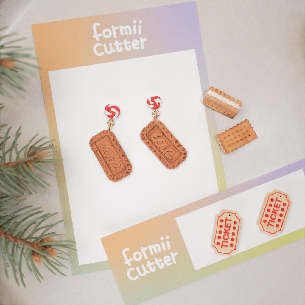 Ticket and biscuit polymer clay cutter set – amusement park love cookie jewelry design tool