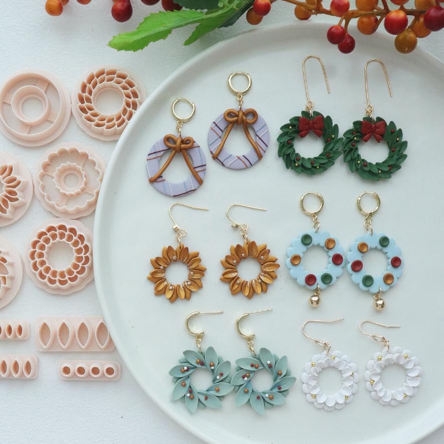 Christmas Wreath Polymer Clay Cutter Set for Holiday Earrings and Festive Jewelry Making