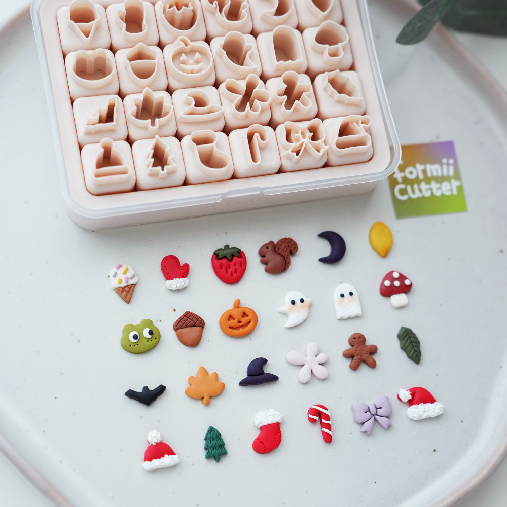 24-Piece Fall, Halloween & Christmas Mini Clay Cutter Set with Storage Box