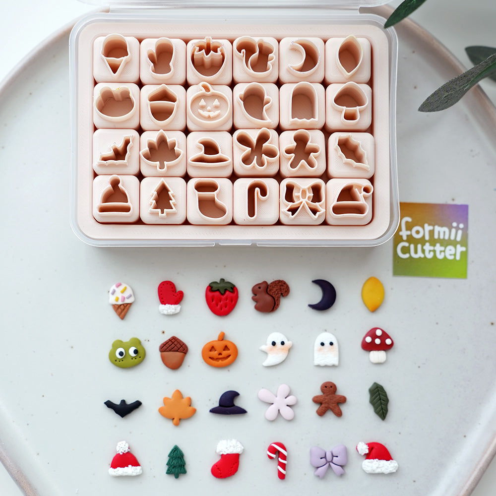 24-Piece Fall, Halloween & Christmas Mini Clay Cutter Set with Storage Box
