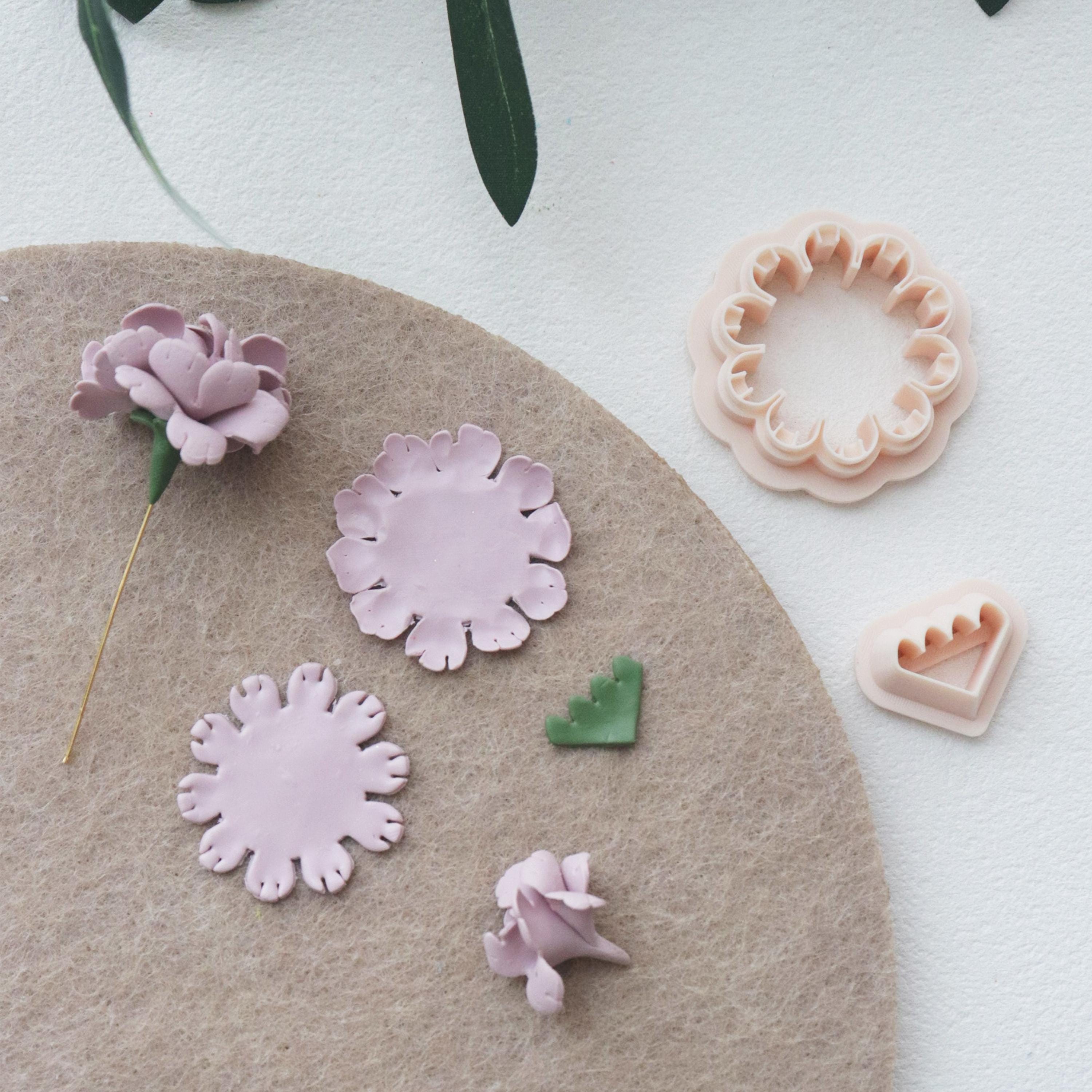 3D Carnation Polymer Clay Cutter Set: Flower & Calyx Mold
