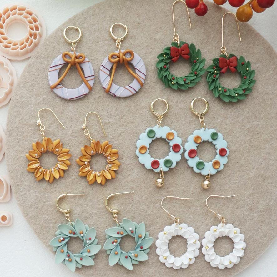 Christmas Wreath Polymer Clay Cutter Set for Holiday Earrings and Festive Jewelry Making
