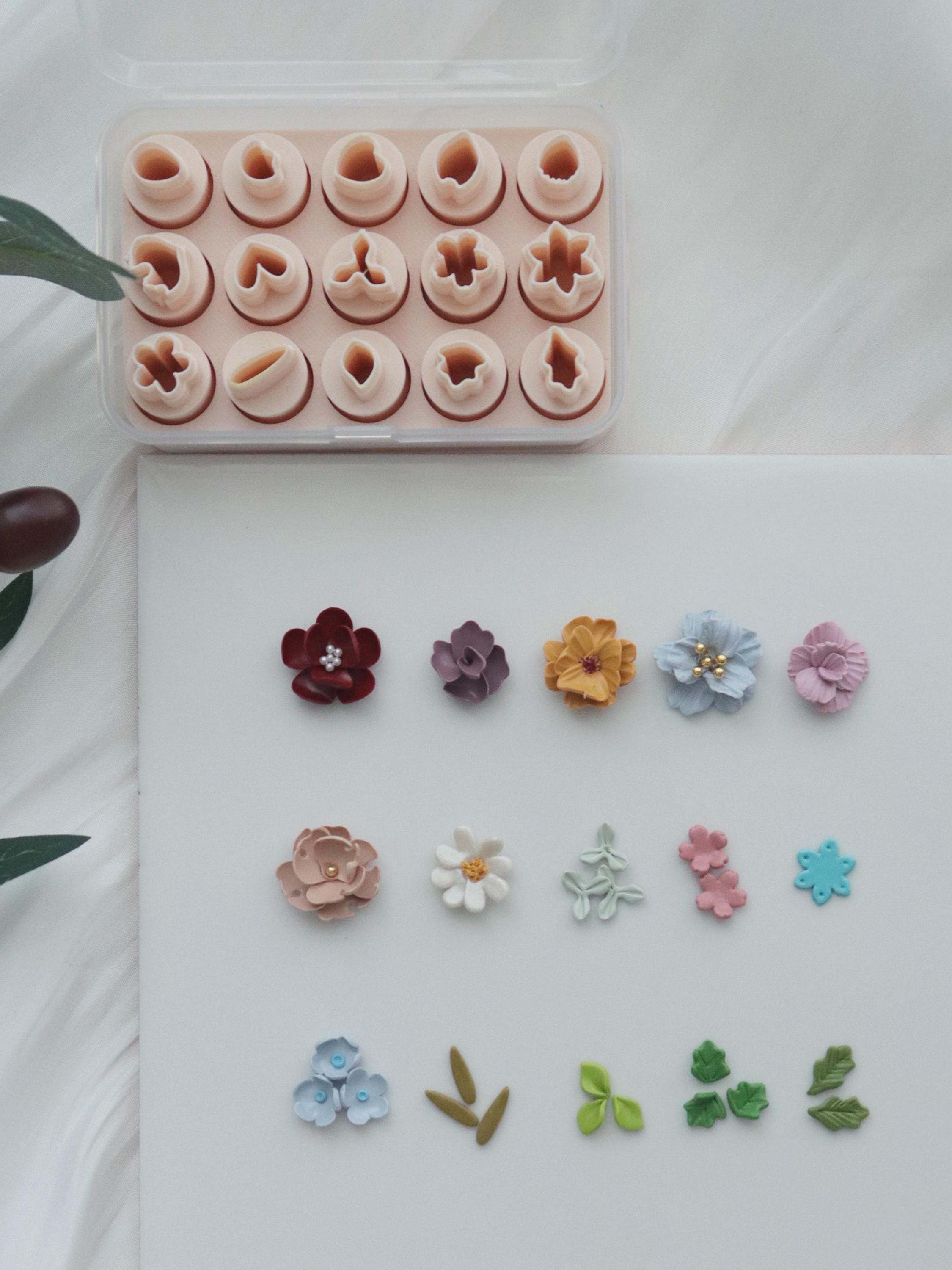 Mini Flower Clay Cutter Set: 15-Piece Floral Polymer Clay Mold