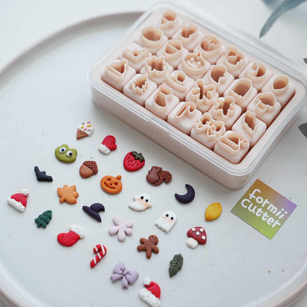 24-Piece Fall, Halloween & Christmas Mini Clay Cutter Set with Storage Box