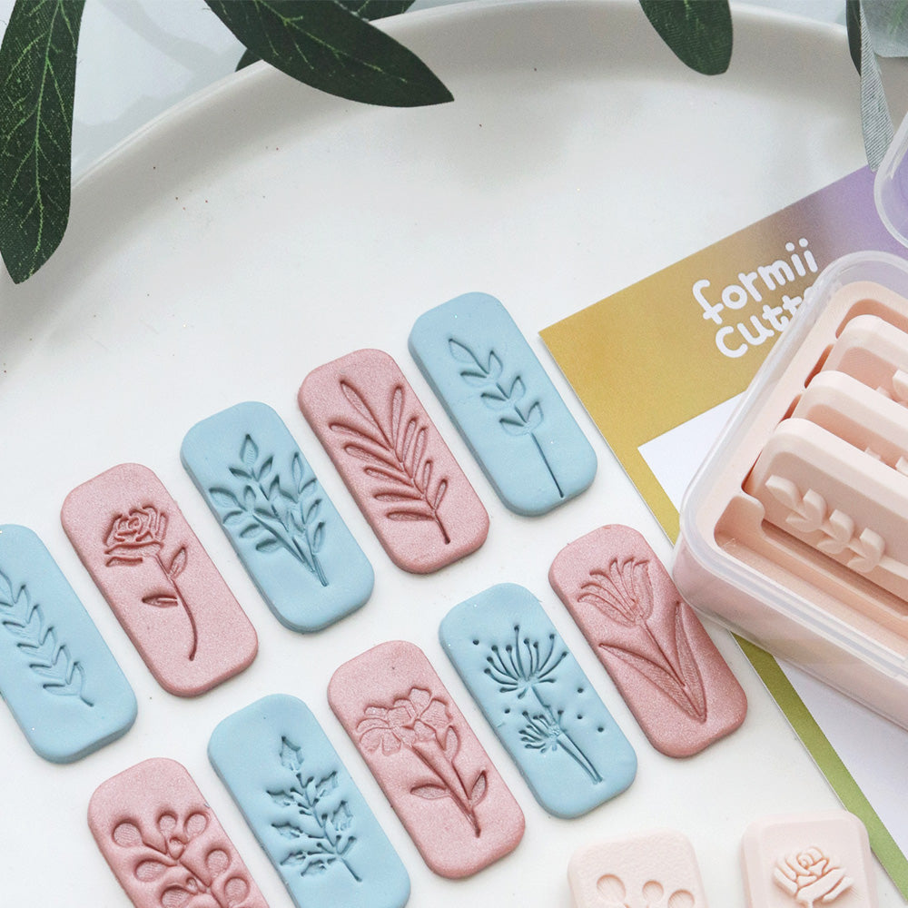 Floral Imprint Set – 10 Botanical Designs with Outer Shape Frame, Double-Sided Stamps, Compact Storage