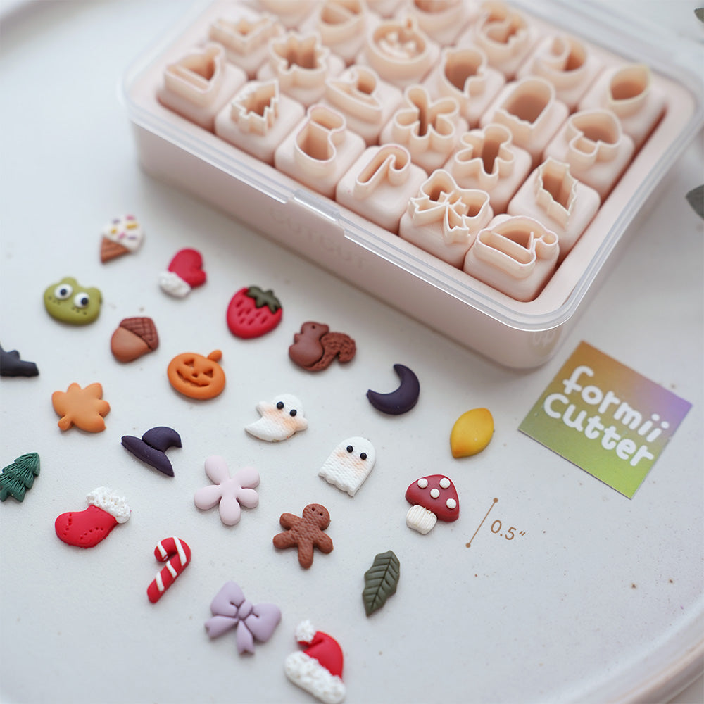 24-Piece Fall, Halloween & Christmas Mini Clay Cutter Set with Storage Box