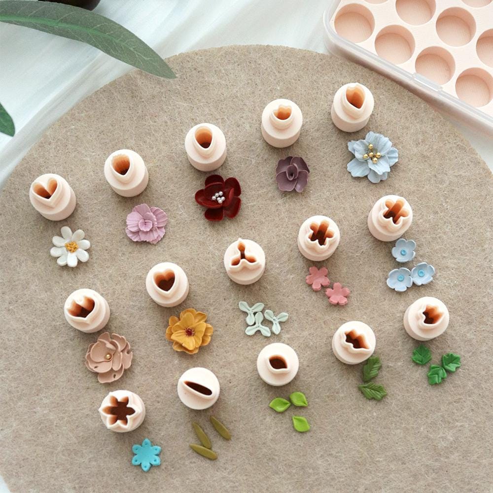 Mini Flower Clay Cutter Set: 15-Piece Floral Polymer Clay Mold
