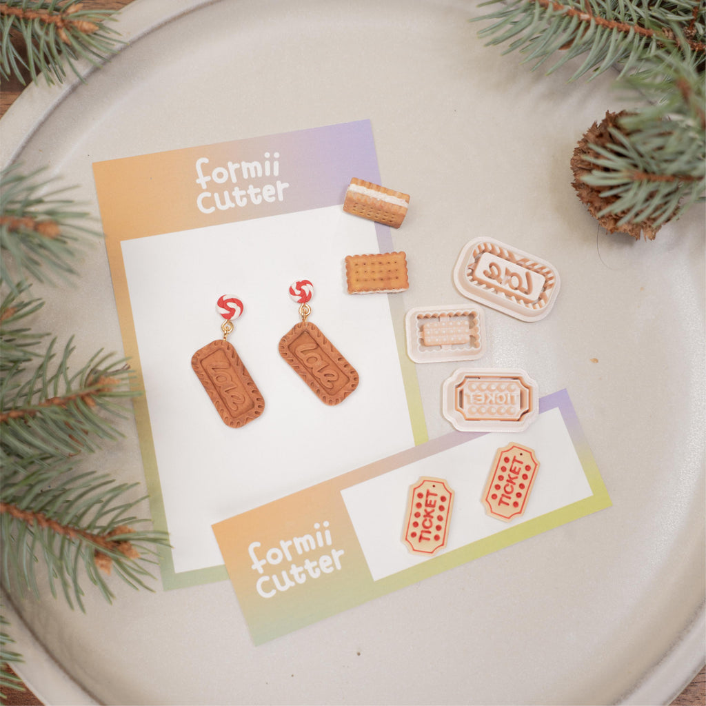 Ticket and biscuit polymer clay cutter set – amusement park love cookie jewelry design tool