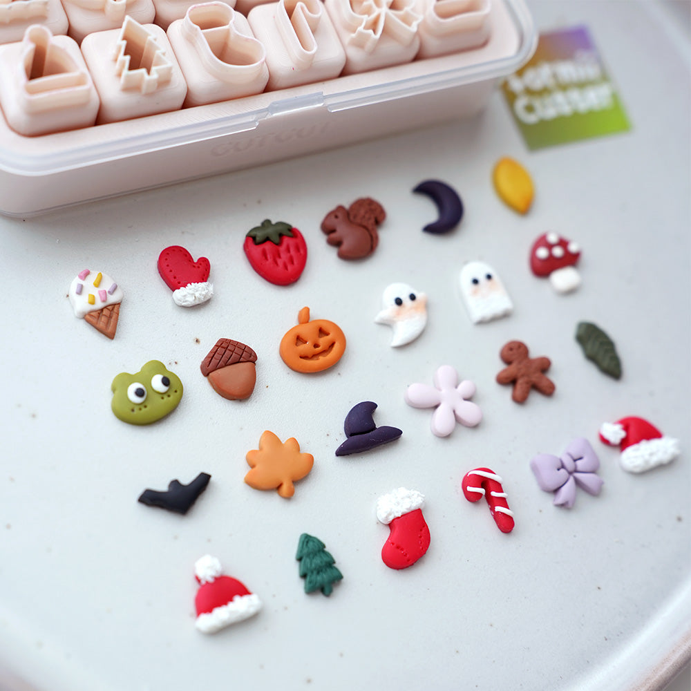 24-Piece Fall, Halloween & Christmas Mini Clay Cutter Set with Storage Box