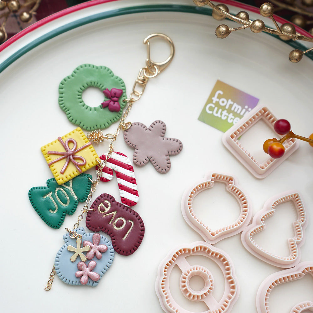 Christmas Polymer Clay Cutters with Stitch Details, Single Cutter or Set of 7