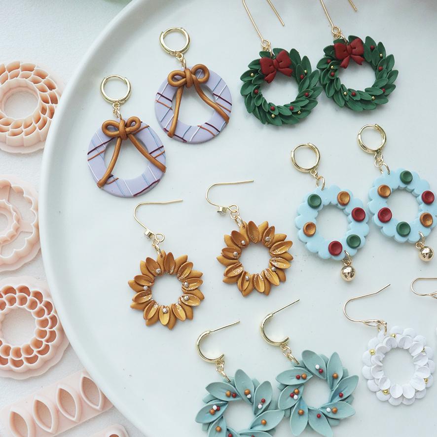 Christmas Wreath Polymer Clay Cutter Set for Holiday Earrings and Festive Jewelry Making