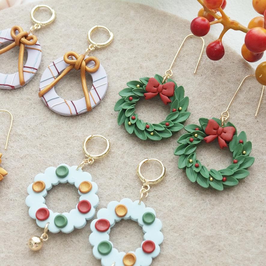 Christmas Wreath Polymer Clay Cutter Set for Holiday Earrings and Festive Jewelry Making