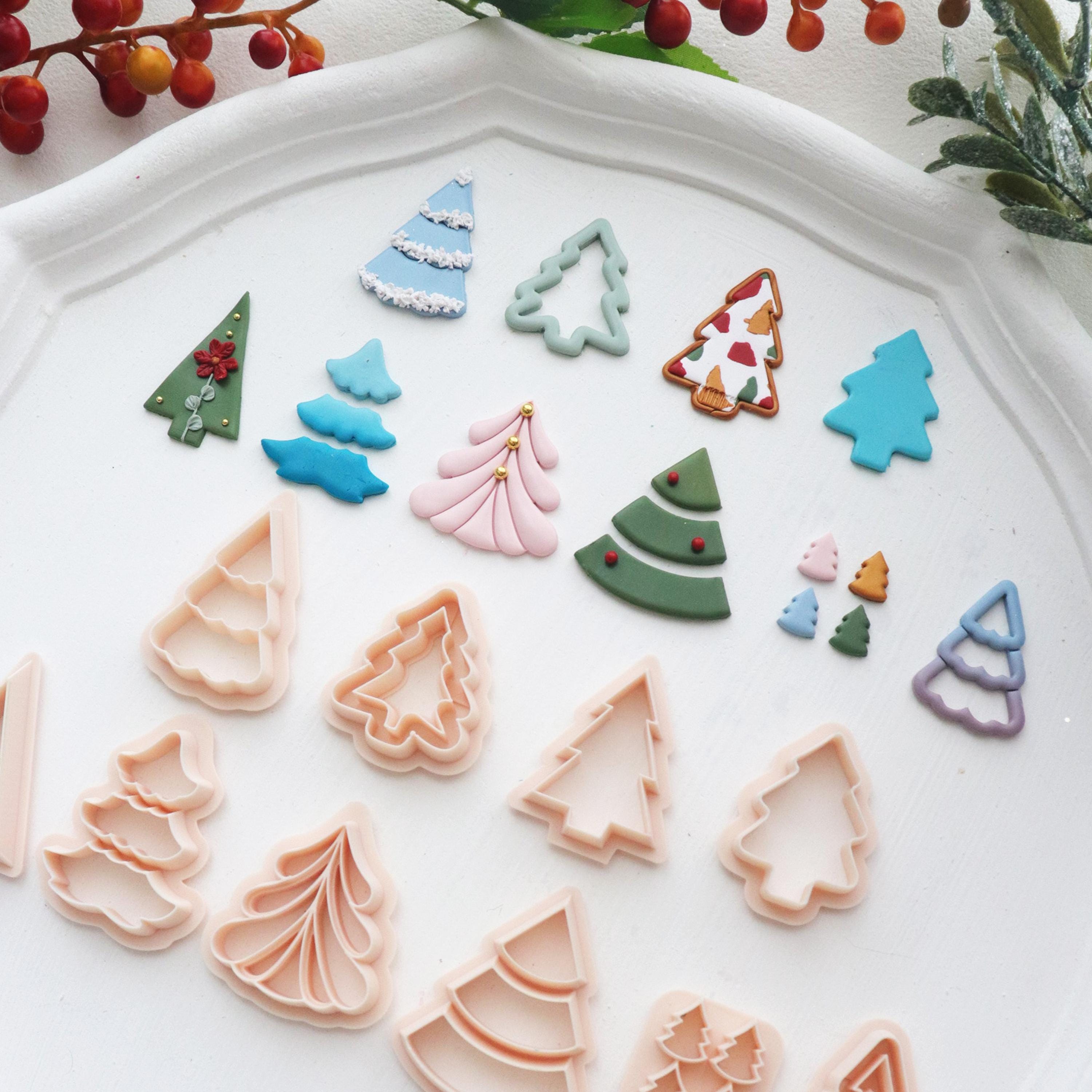 Christmas Tree Polymer Clay Cutter Set: Festive Earring & Craft Molds