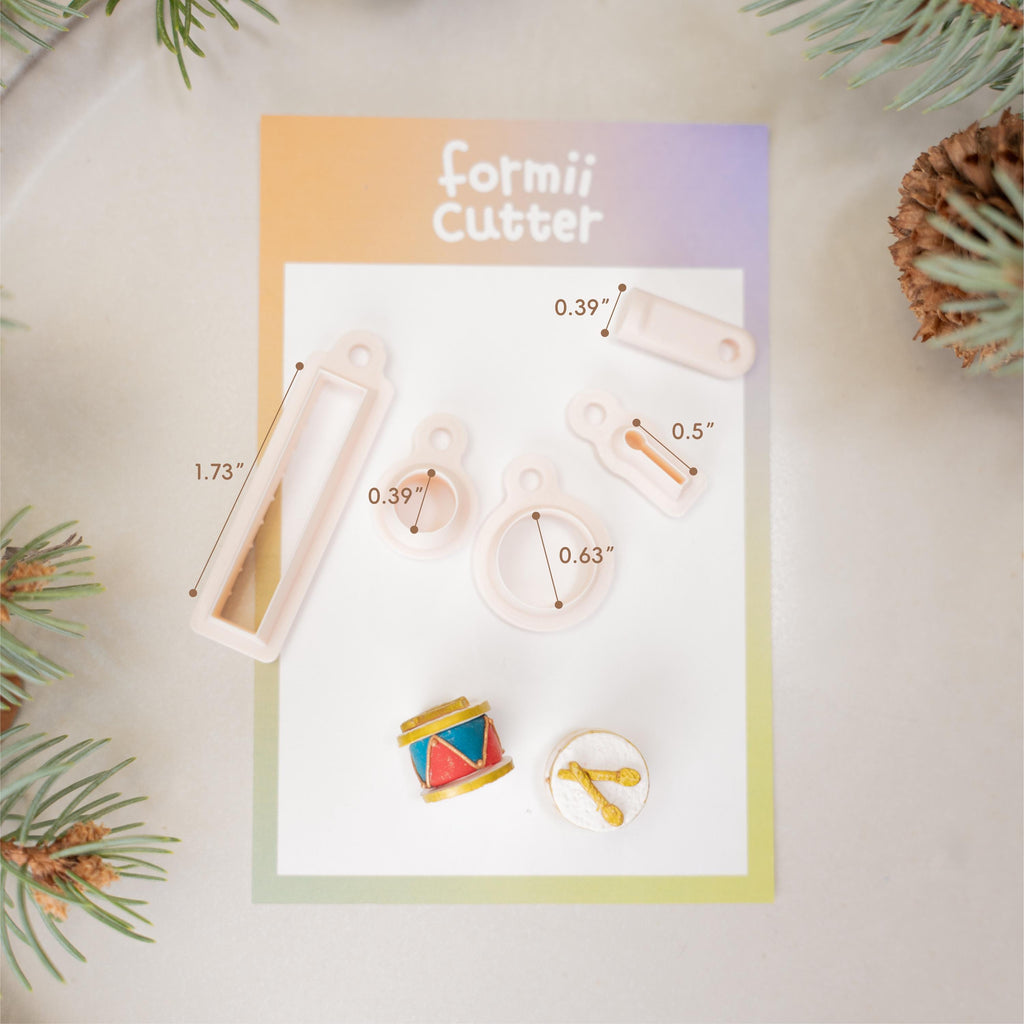 Polymer Clay Cutter Set: Drum, Gift, Gingerbread House - Holiday Fair Jewelry