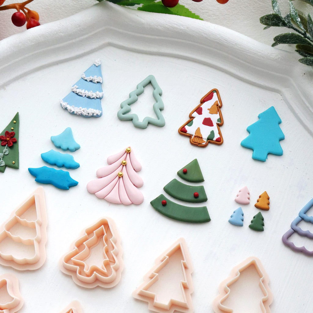 Christmas Tree Polymer Clay Cutter Set: Festive Earring & Craft Molds