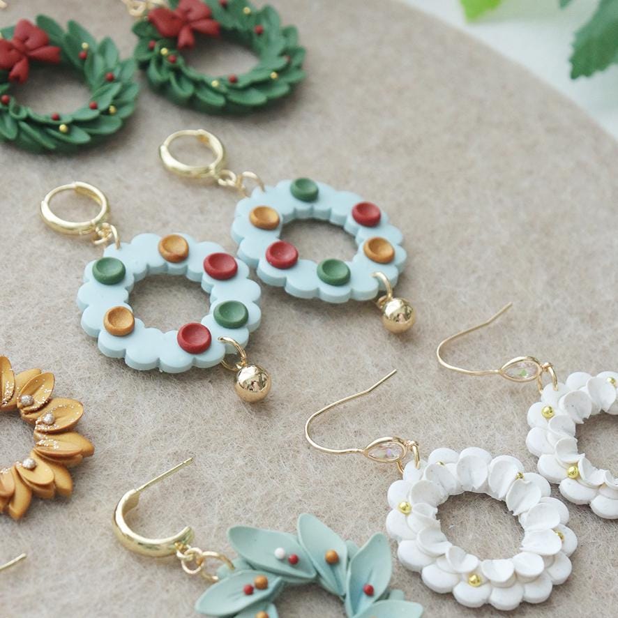 Christmas Wreath Polymer Clay Cutter Set for Holiday Earrings and Festive Jewelry Making