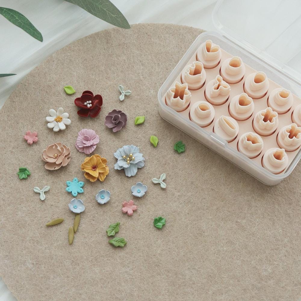 Mini Flower Clay Cutter Set: 15-Piece Floral Polymer Clay Mold