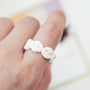 Finished skull polymer clay ring made with continuous skull cutter