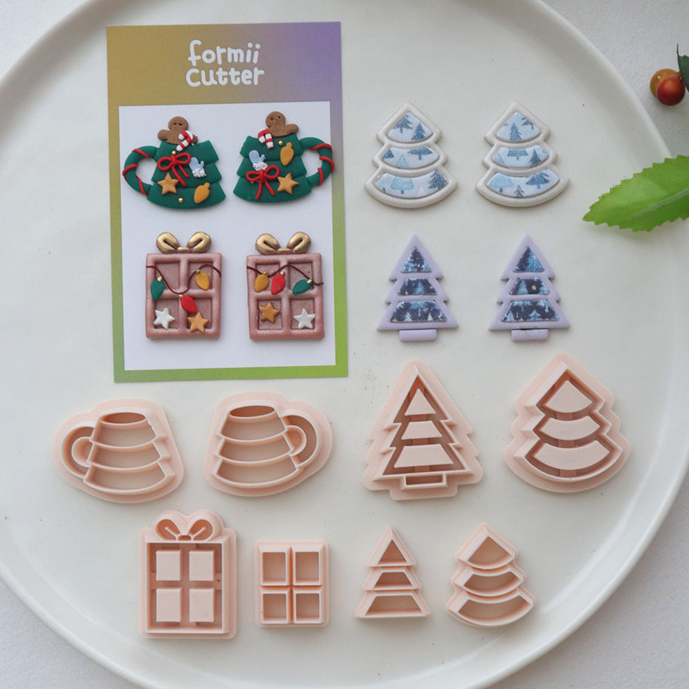 Christmas Clay Cutters for Earrings, Mugs, Gifts and Trees: tools with finished project examples