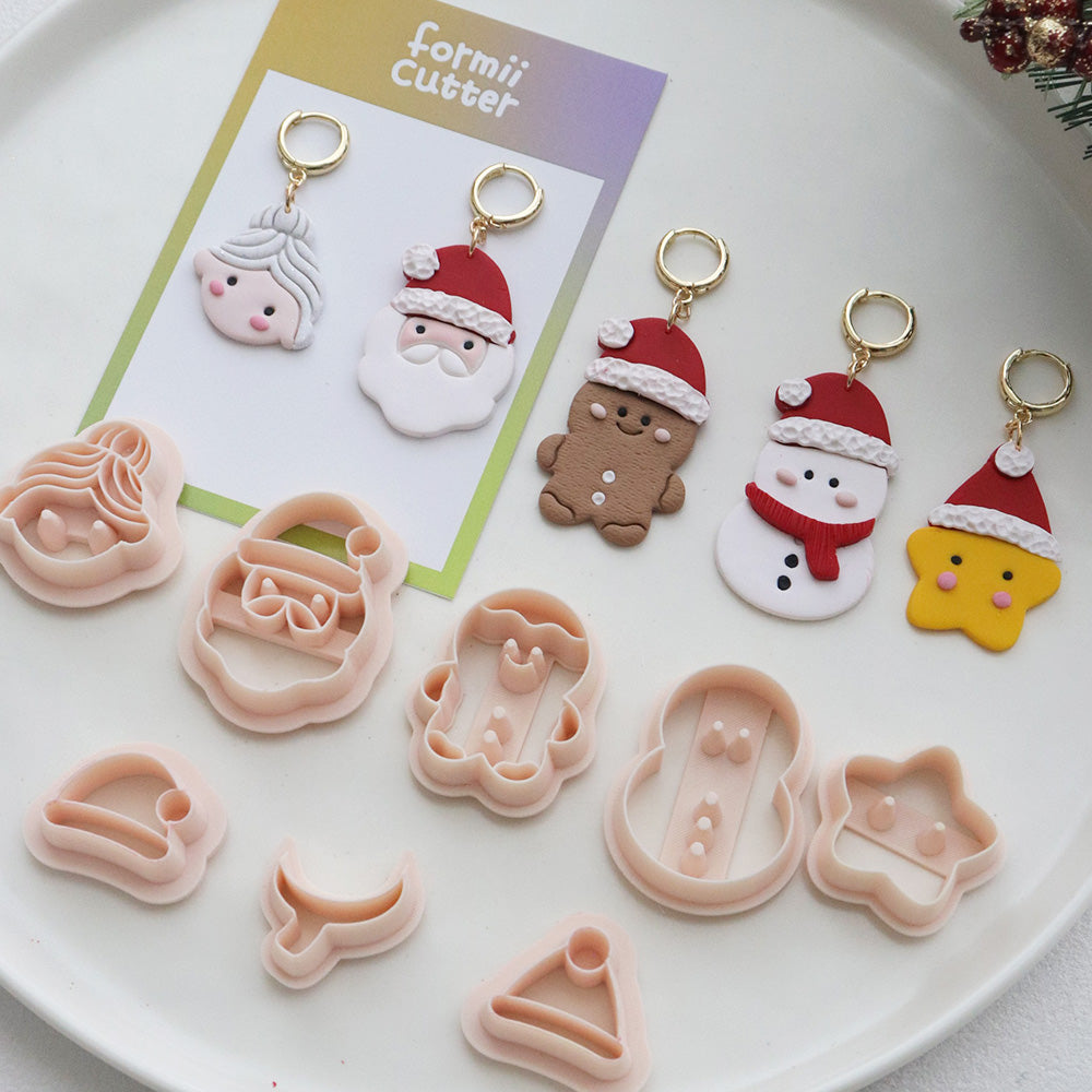 Christmas Character Clay Cutters, Santa, Mrs Claus, Gingerbread, Snowman and Star: product details and finished project examples, view 3