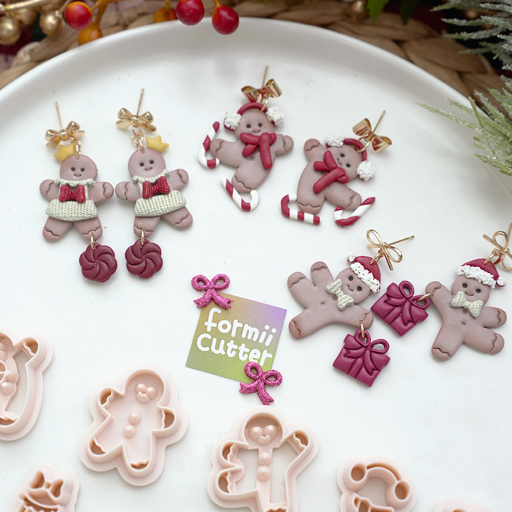 Gingerbread Clay Cutters for Christmas Earrings, Characters and Accessories: product details and finished project examples, view 3