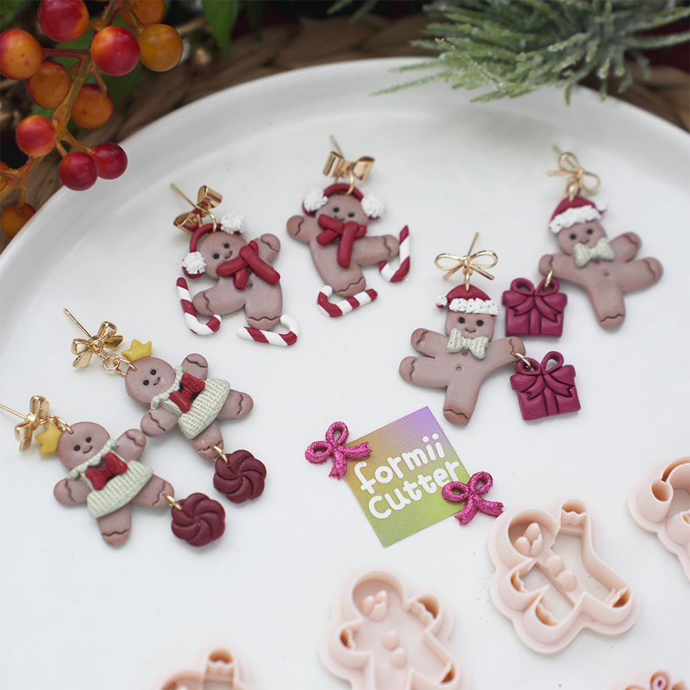 Gingerbread Clay Cutters for Christmas Earrings, Characters and Accessories: product details and finished project examples, view 4