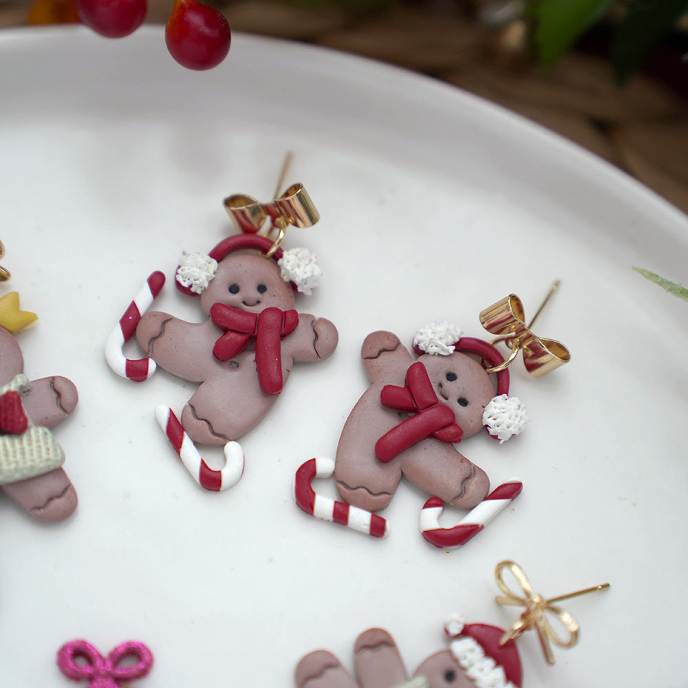 Gingerbread Clay Cutters for Christmas Earrings, Characters and Accessories: product details and finished project examples, view 5
