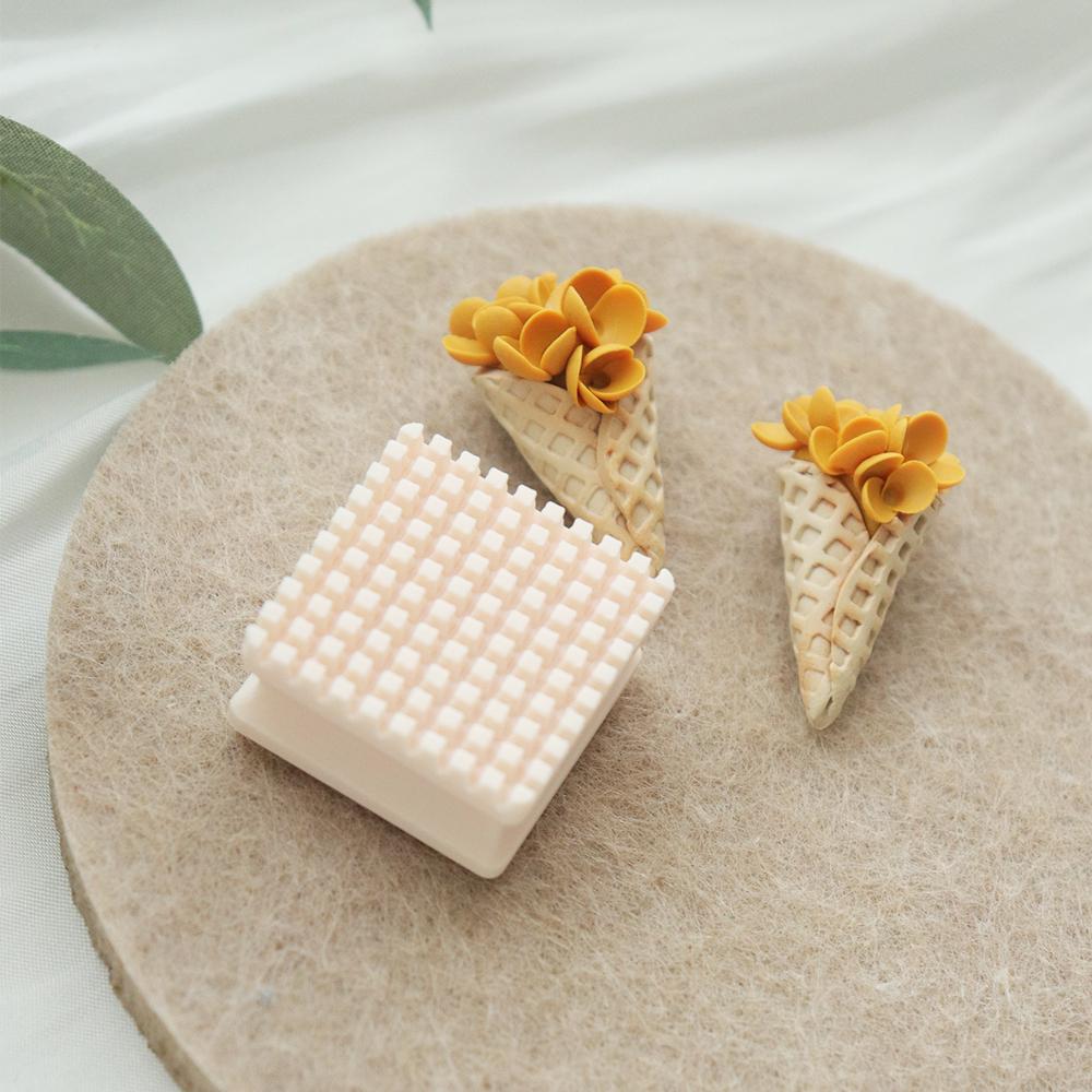 Waffle Cone Texture Mold: Grid Pattern Polymer Clay Stamp