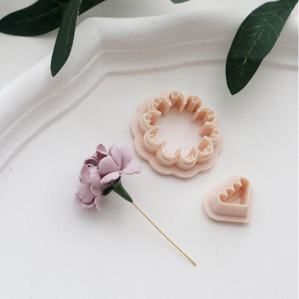 3D Carnation Polymer Clay Cutter Set: Flower & Calyx Mold