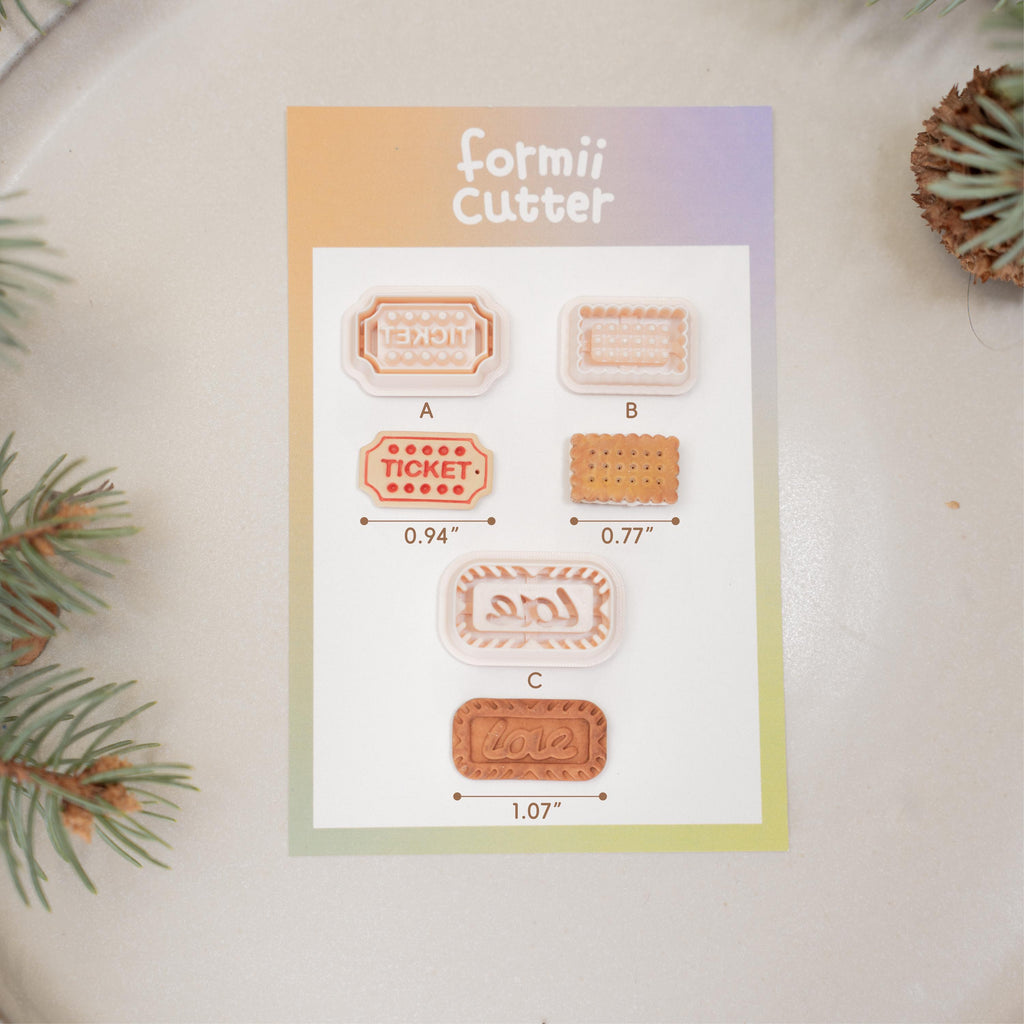 Ticket and biscuit polymer clay cutter set – amusement park love cookie jewelry design tool