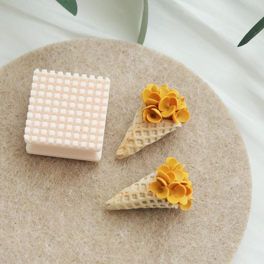 Waffle Cone Texture Mold: Grid Pattern Polymer Clay Stamp