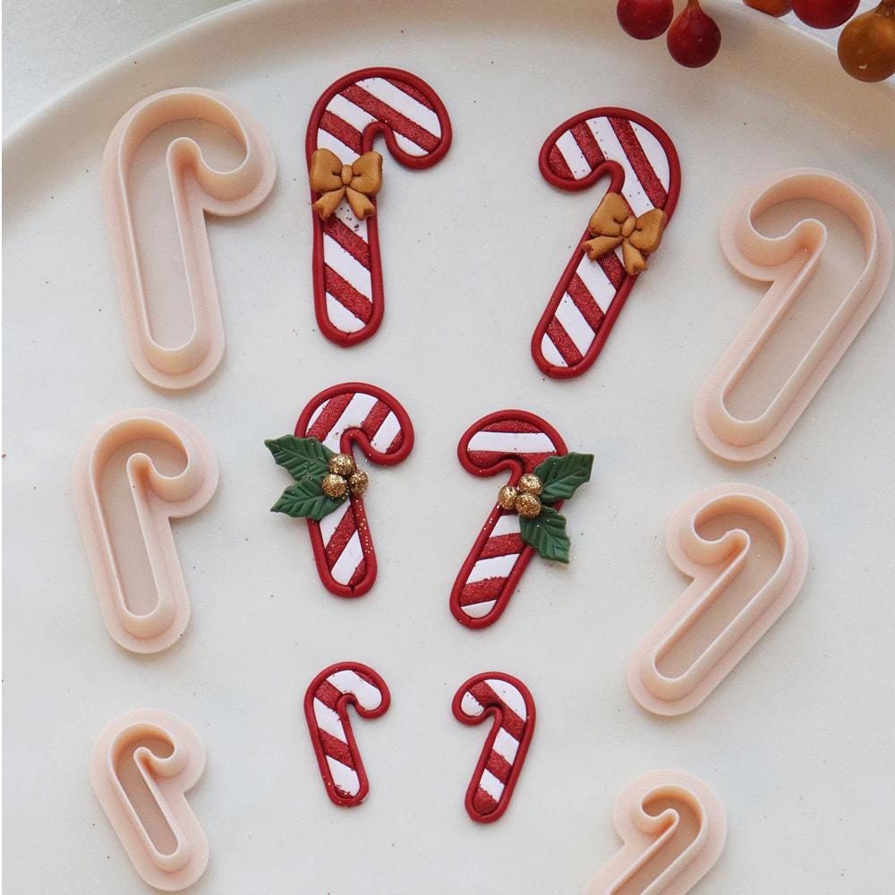 Candy Cane Polymer Clay Cutter – Christmas Clay Tool for Earrings, Charms & Holiday Crafts