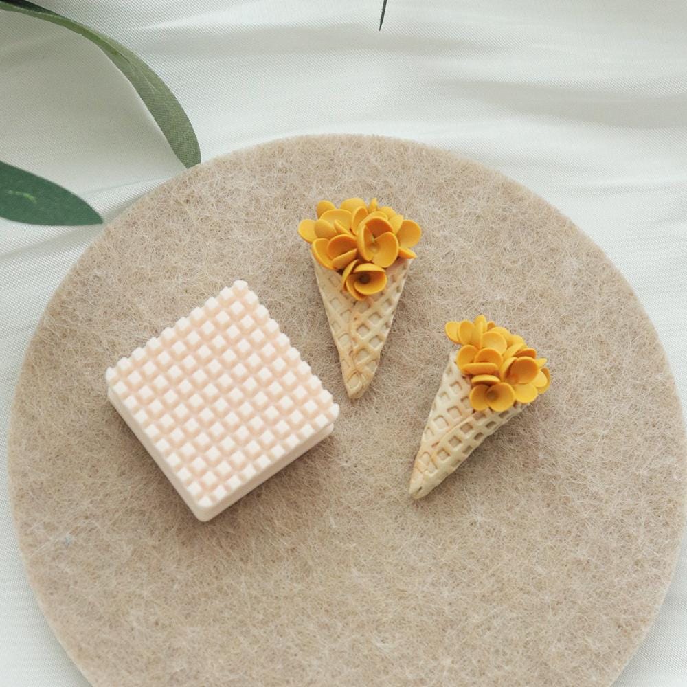 Waffle Cone Texture Mold: Grid Pattern Polymer Clay Stamp