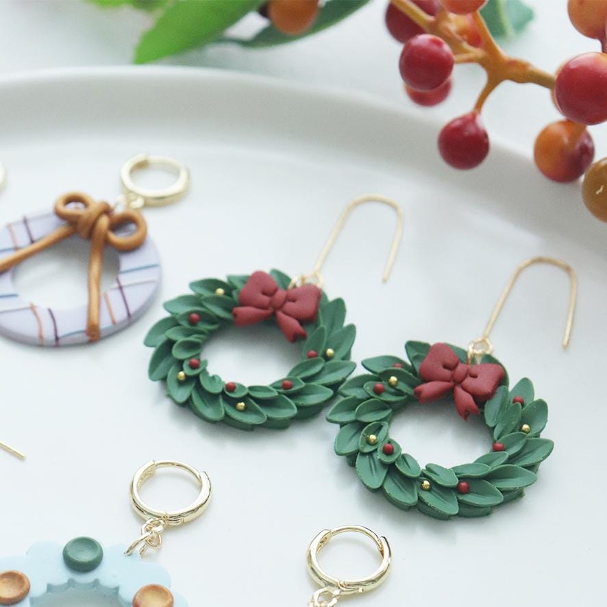Christmas Wreath Polymer Clay Cutter Set for Holiday Earrings and Festive Jewelry Making