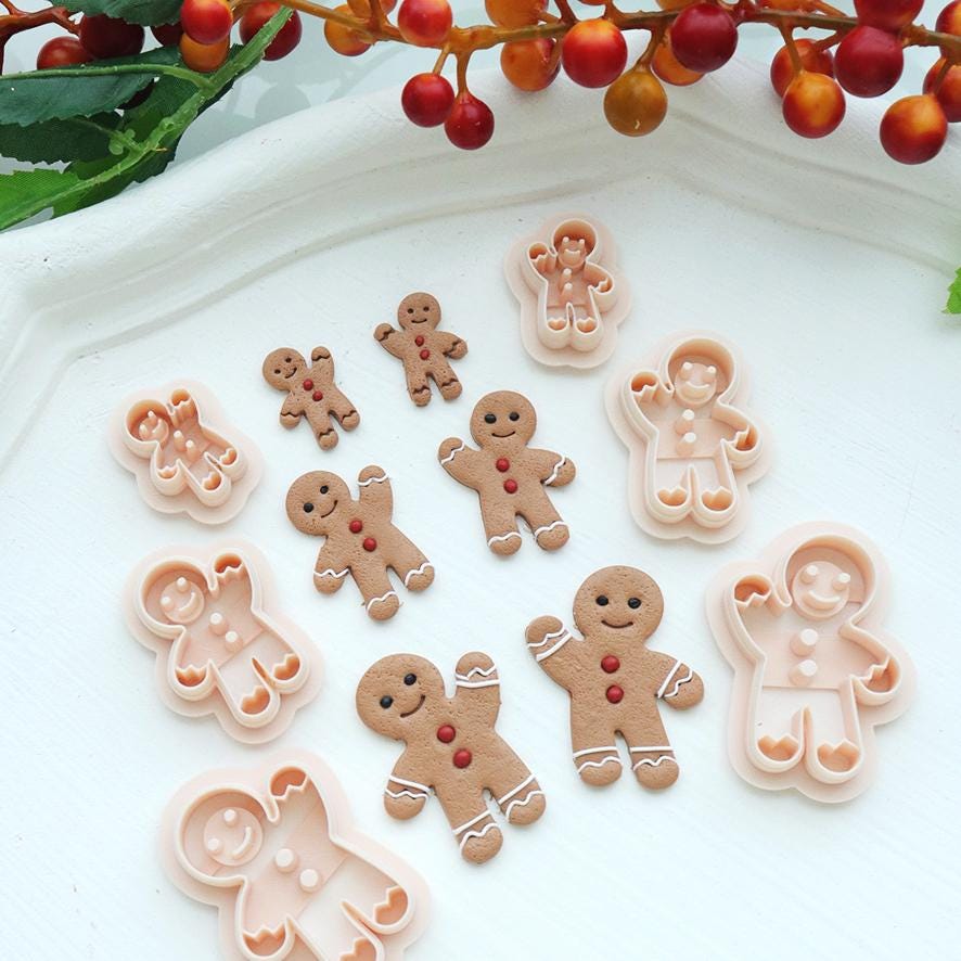 Gingerbread Man Polymer Clay Cutter Set for Christmas Earrings and Holiday Jewelry Making