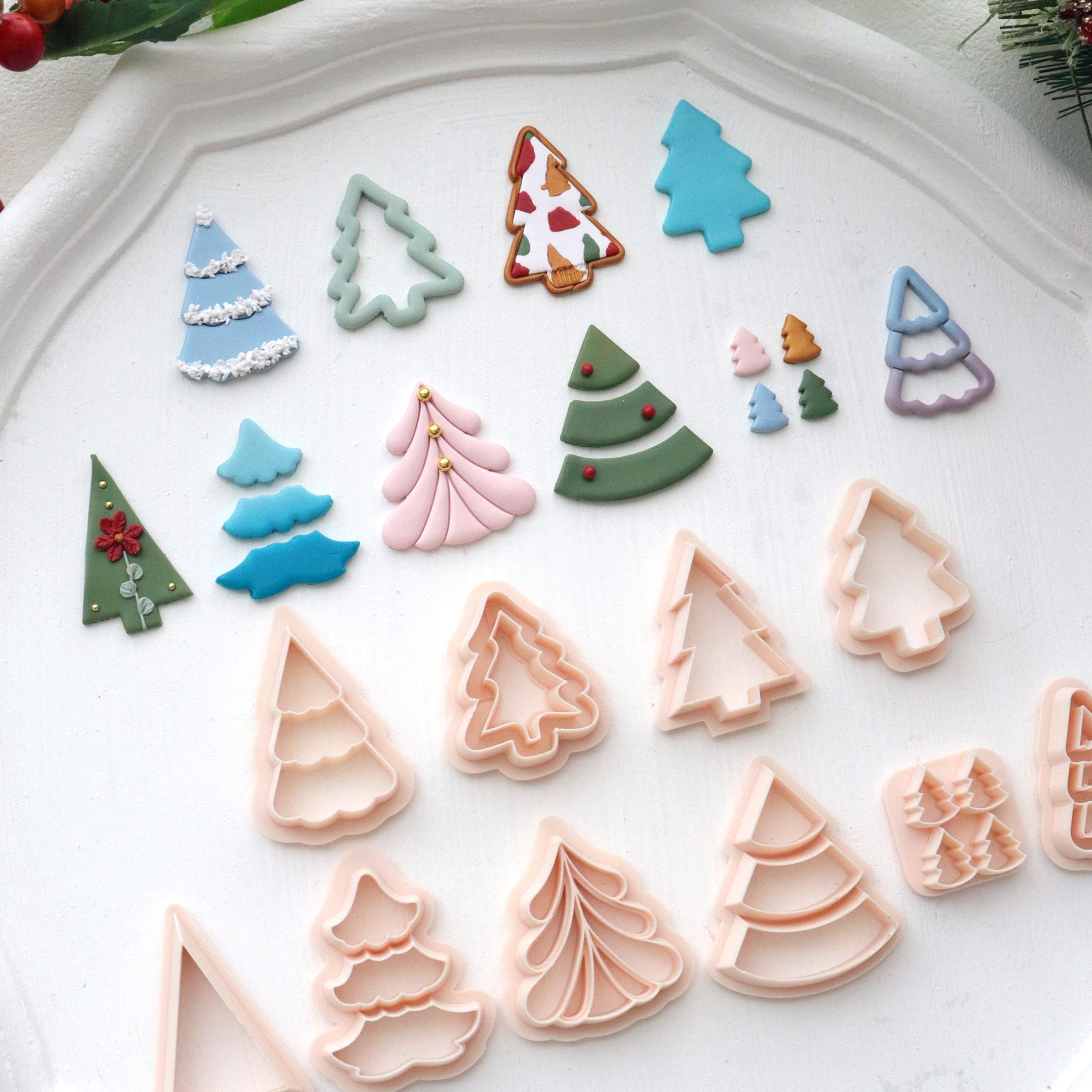 Christmas Tree Polymer Clay Cutter Set: Festive Earring & Craft Molds