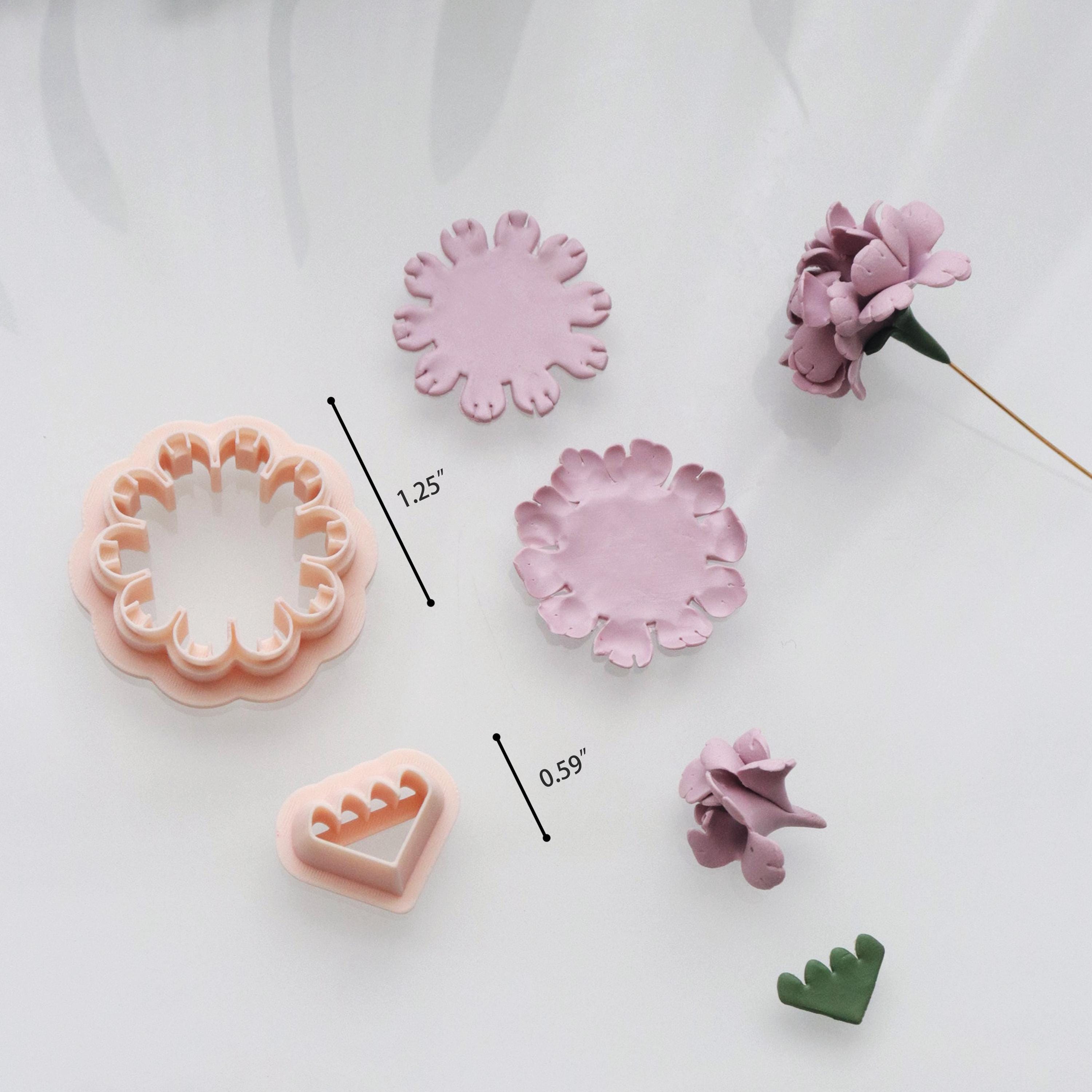 3D Carnation Polymer Clay Cutter Set: Flower & Calyx Mold