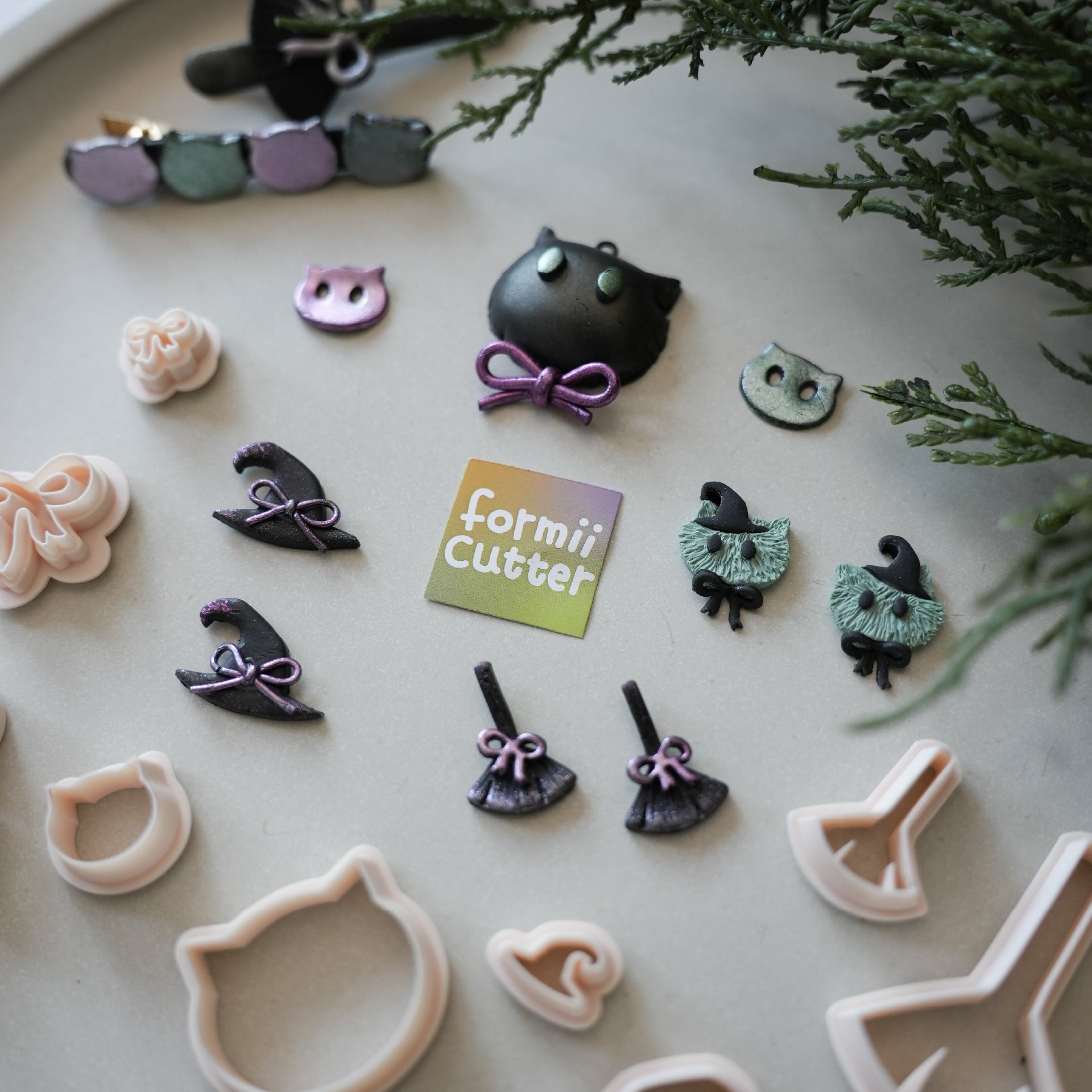 Witch cat clay earring cutter details
