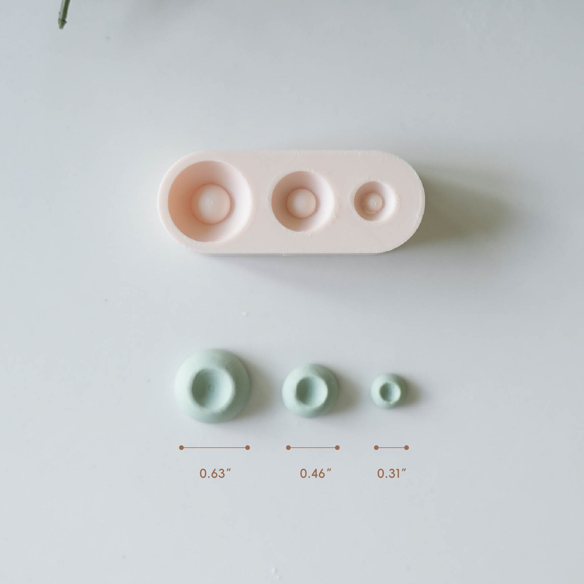 Size chart showing 0.63, 0.46, and 0.31 inch flower center forms