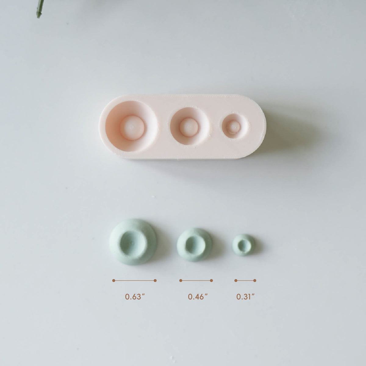 Size chart showing 0.63, 0.46, and 0.31 inch flower center forms