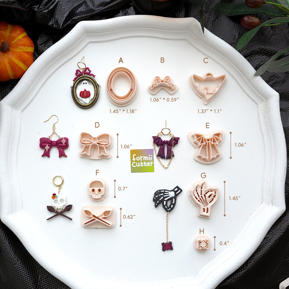 Halloween polymer clay cutter size chart options A through H