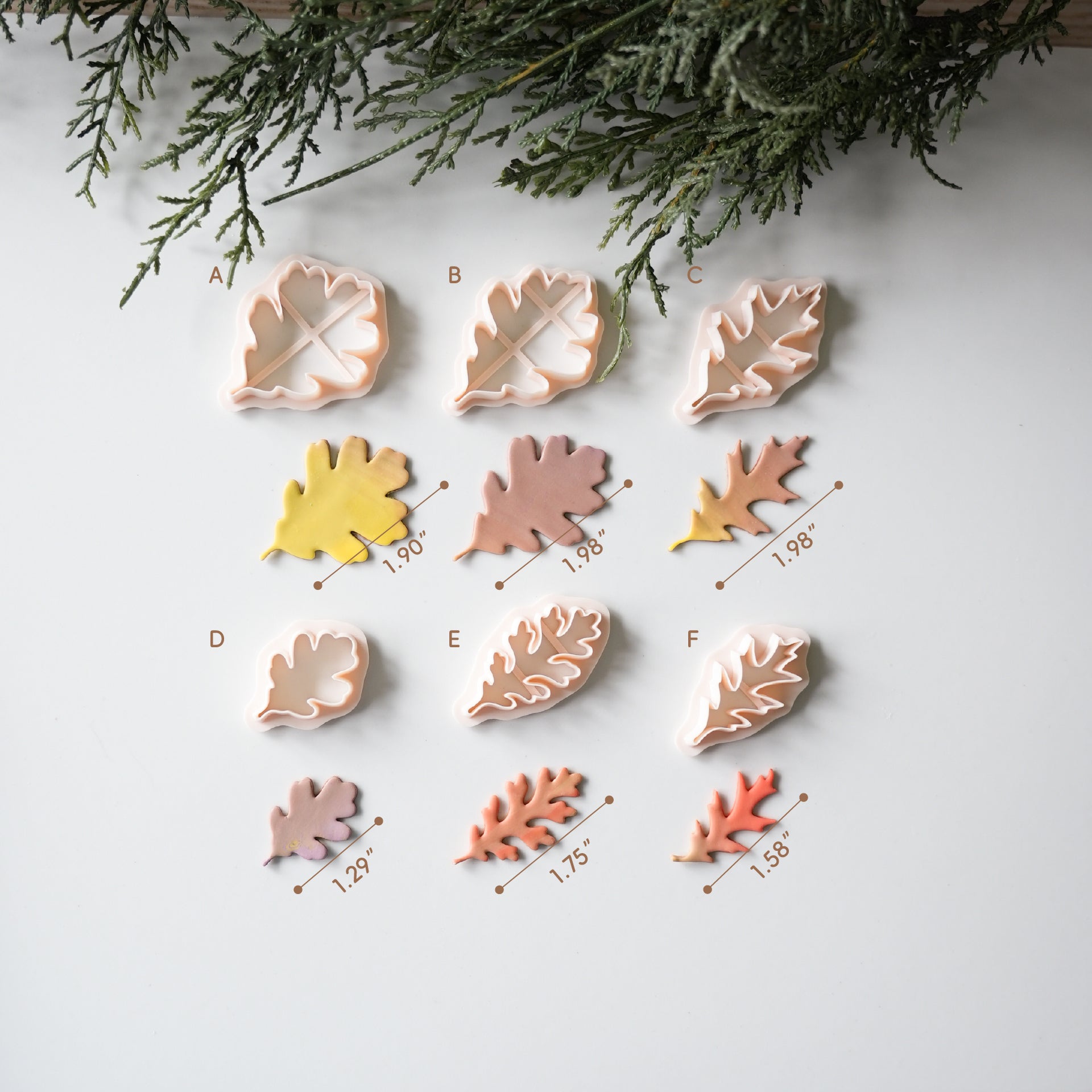 FG100 shape options A to F with approximate leaf motif lengths in inches