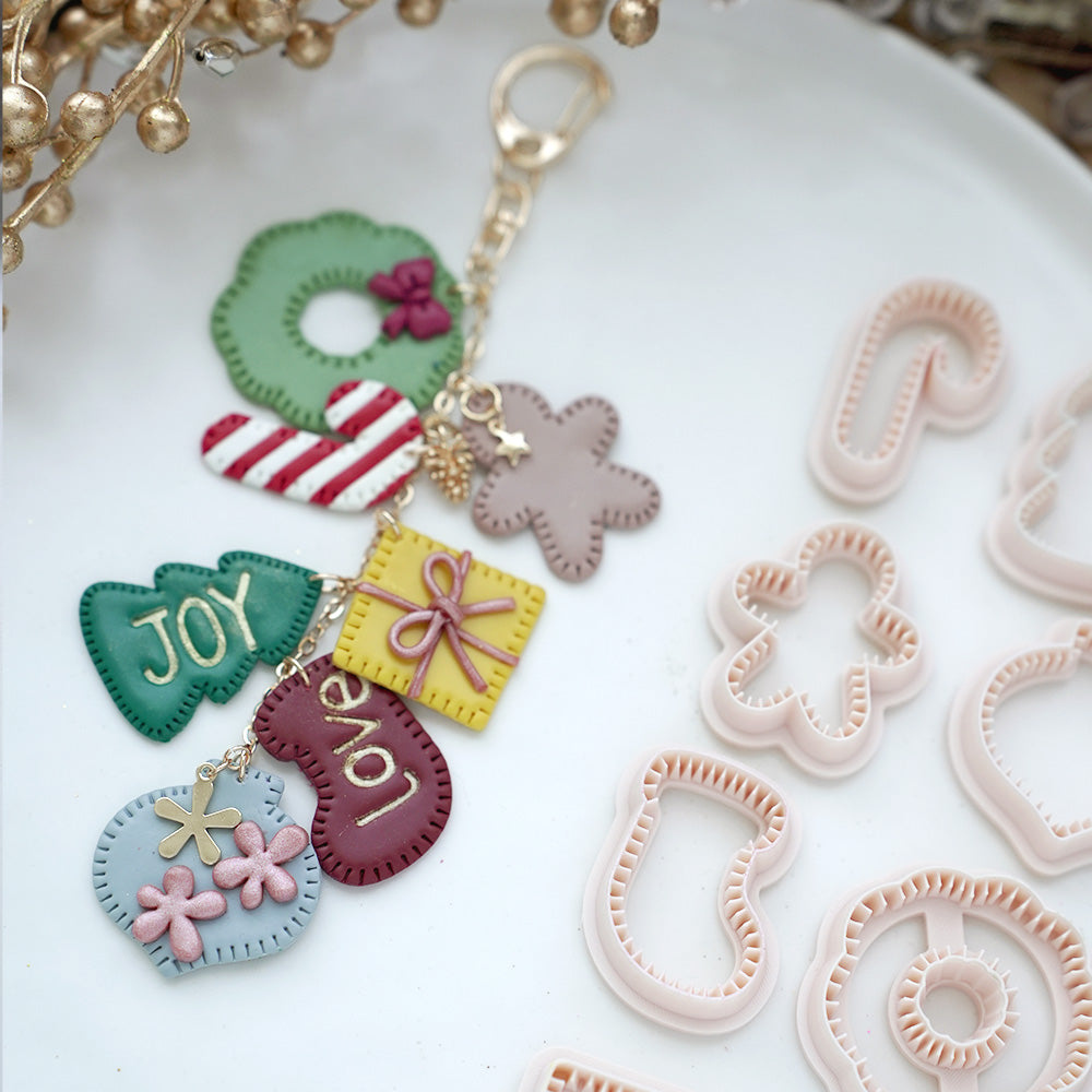 FG101 Christmas polymer clay cutters and finished charm examples