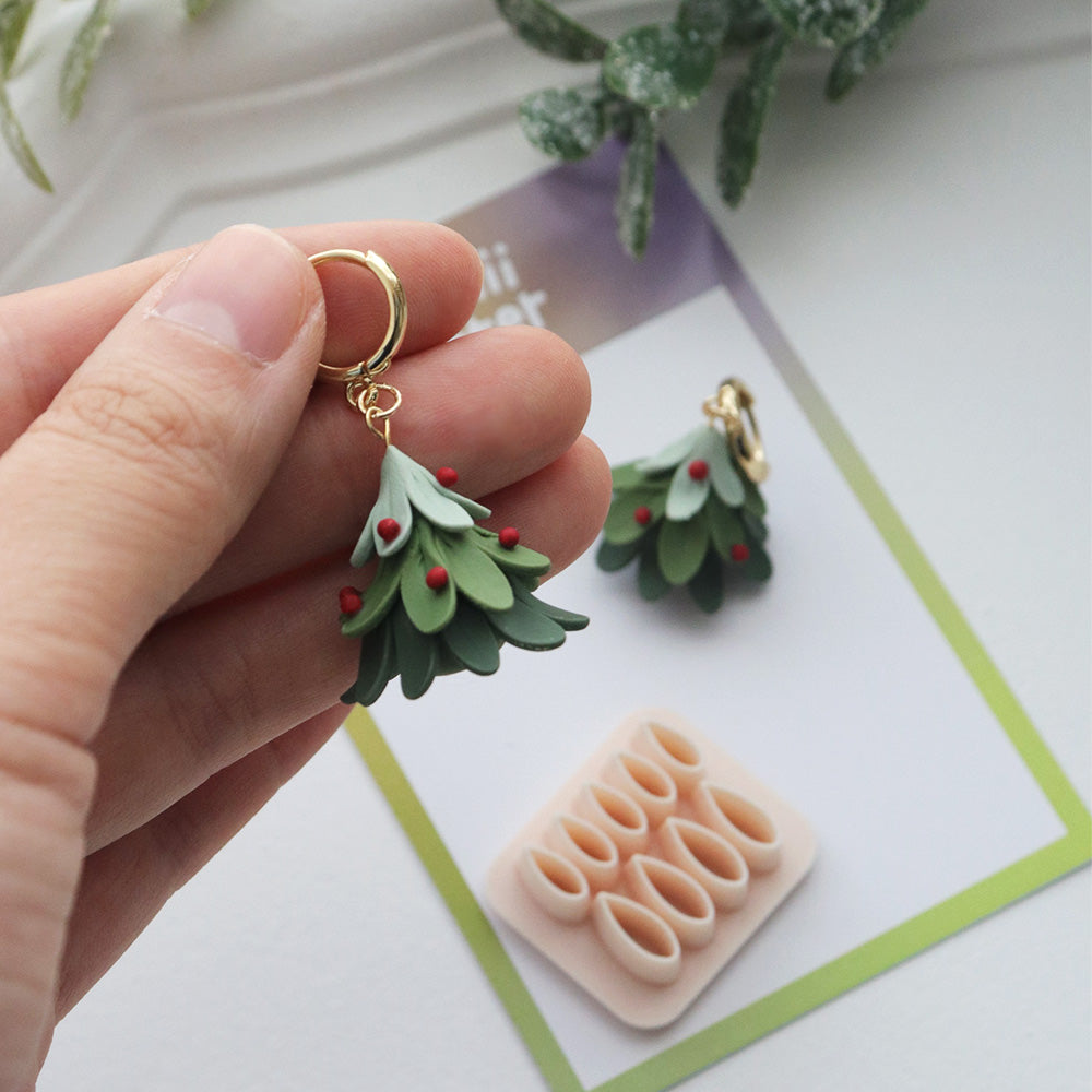 Leaf cutter plate and layered Christmas tree polymer clay examples