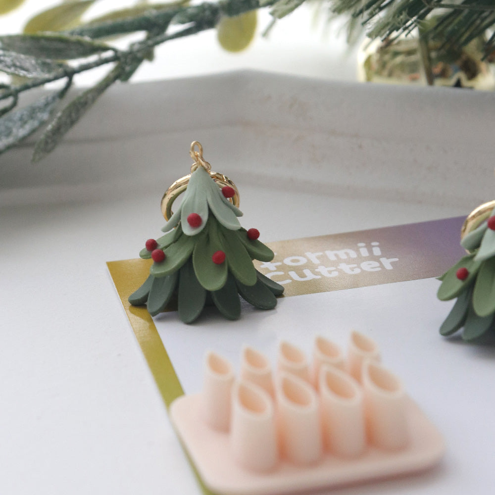 Christmas tree leaf cutter plate and polymer clay design examples