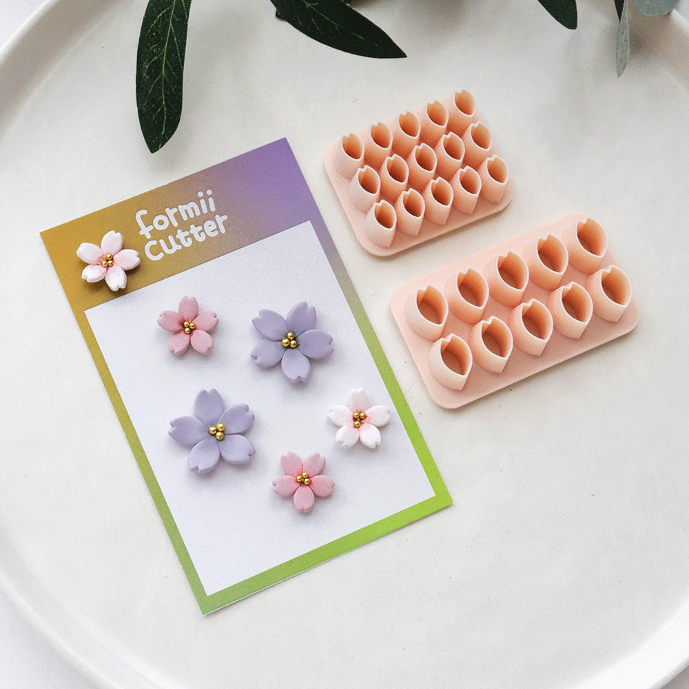Sakura petal clay cutter plates in small and large sizes with cherry blossom examples